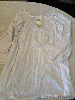 Dotti White Crochet-Trim Tunic beach coverup Top